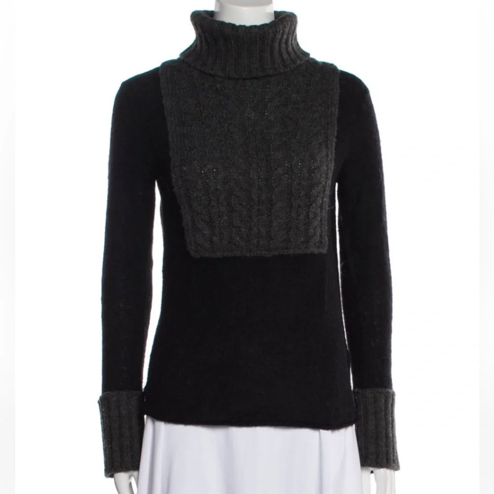 Tory Burch Alpaca Gretchen Mixed-Cable Knit Turtleneck Pullover Sweater Top